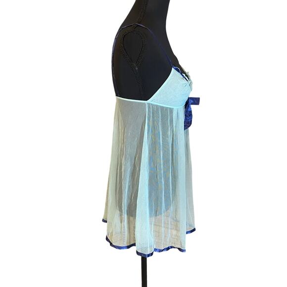 Rare Y2K Victoria’s Secret Angels Sheer Blue Satin Bow Babydoll sabrina Small - Picture 3 of 7